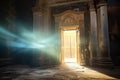 mysterious ghostly light emanating from ancient doorway Royalty Free Stock Photo