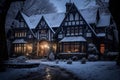 Mysterious Gothic vintage house. Winter old night Royalty Free Stock Photo