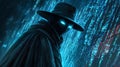 Mysterious hacker action cyber space digital art futuristic environment close-up view cybersecurity concept