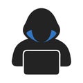 Mysterious Hacker in Hoodie Using Laptop Cybersecurity Theme Vector Illustration