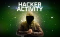 Mysterious hacker, online attack concept