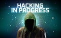 Mysterious hacker, online attack concept