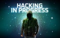 Mysterious hacker, online attack concept