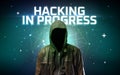 Mysterious hacker, online attack concept