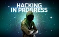 Mysterious hacker, online attack concept