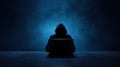 The mysterious hacker working quietly on a laptop in a dark setting. AI generated image Royalty Free Stock Photo