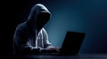The mysterious hacker working in the shadows on a laptop device. AI generated image Royalty Free Stock Photo