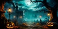 Mysterious Halloween Jack O Lanterns Adorn the Spooky Graveyard Royalty Free Stock Photo