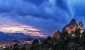 Mysterious hanging over rocks monasteries of Meteora, Greece Royalty Free Stock Photo