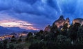 Mysterious hanging over rocks monasteries of Meteora, Greece Royalty Free Stock Photo