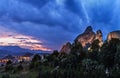 Mysterious hanging over rocks monasteries of Meteora, Greece Royalty Free Stock Photo