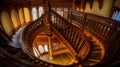 A mysterious Haunted palace old interior staircase in day light