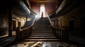 A mysterious Haunted palace old interior staircase in day light