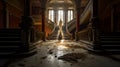 A mysterious Haunted palace old interior staircase in day light