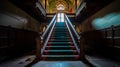 A mysterious Haunted palace old interior staircase in day light