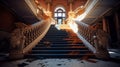 A mysterious Haunted palace old interior staircase in day light