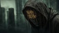 a mysterious hooded figure, in a binary code theme, against a modern dark background Royalty Free Stock Photo