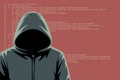 Mysterious Hooded Hacker with Digital Code Background, cybersecurity risk concept Royalty Free Stock Photo