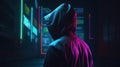 Hooded Person, Backward Looking, Technographic Lights, Hacker Scene Generative AI