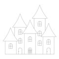 Mysterious house. Sketch. Castle. Vector illustration. Coloring book for children. Outline on an isolated white background.