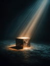 Mysterious illuminated cube in a dark space with dramatic light rays Royalty Free Stock Photo