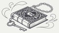 Ancient Chained Book with Key. Mystery and Knowledge Symbol, vector design Generative AI Royalty Free Stock Photo