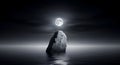 Mysterious inscribed stone under a bright full moon Royalty Free Stock Photo