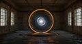 Abandoned room holds a glowing gateway to the stars Royalty Free Stock Photo