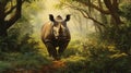 Explosive Wildlife: Rhinoceros In The Forest - A Stunning Illustration