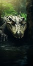 Mysterious Jungle: A Photorealistic Close-up Of A Giant Alligator