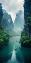 Mysterious Karst Scenery: Boats Floating In Confucian Style