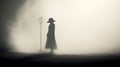 Mysterious Lady In Hat Emerging From Haunting Fog