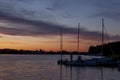 A mysterious landscape with sailing boats after sunset at Kalwa lake