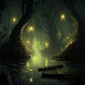 Mysterious lanterns in the swamp Royalty Free Stock Photo