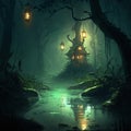 Mysterious lanterns in the swamp Royalty Free Stock Photo