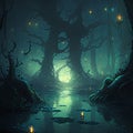 Mysterious lanterns in the swamp Royalty Free Stock Photo