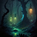 Mysterious lanterns in the swamp Royalty Free Stock Photo