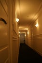 Mysterious and long hotel corridor