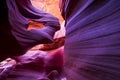 Mysterious Lower Antelope Canyon in Page Arizona with natural landscapes of water-washed bright sandstones stacked in flaky fire