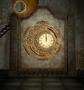 Steampunk golden clock room