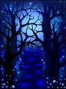 Mysterious magic forest in the moonlight Royalty Free Stock Photo