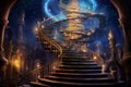 Mysterious Magical infinite staircase. Generate Ai Royalty Free Stock Photo