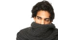 Mysterious man with face covered by wool scarf