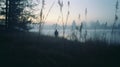 Mysterious Man In Foggy Field By Lake - Tonalist Photography