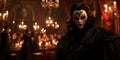 Mysterious Masked Figure in Candlelit Ballroom Phantom of the Opera Scene Royalty Free Stock Photo