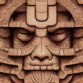 Mysterious Maya. Intriguing closeup of totemic statue's primate Head. Fictional image in ancient ethnic style. AI