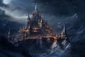 Mysterious Medieval Castle in a Fantasy Background. Generative AI