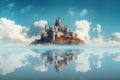 mysterious mirage of floating castle in sky