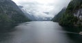 Mysterious misty foggy lake,.The Konigssee in Schonau am Konigssee southeast of Bavaria, Germant near Austria. Deepest