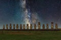 Mysterious Moai Statues under the Milky Way Galaxy on Easter Island